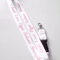 Nyckelband "Faith Love Hope Believe Strength" rosa bandet - vitt