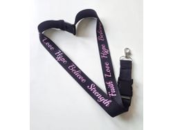 Nyckelband "Faith Love Hope Believe Strength" rosa bandet - svart