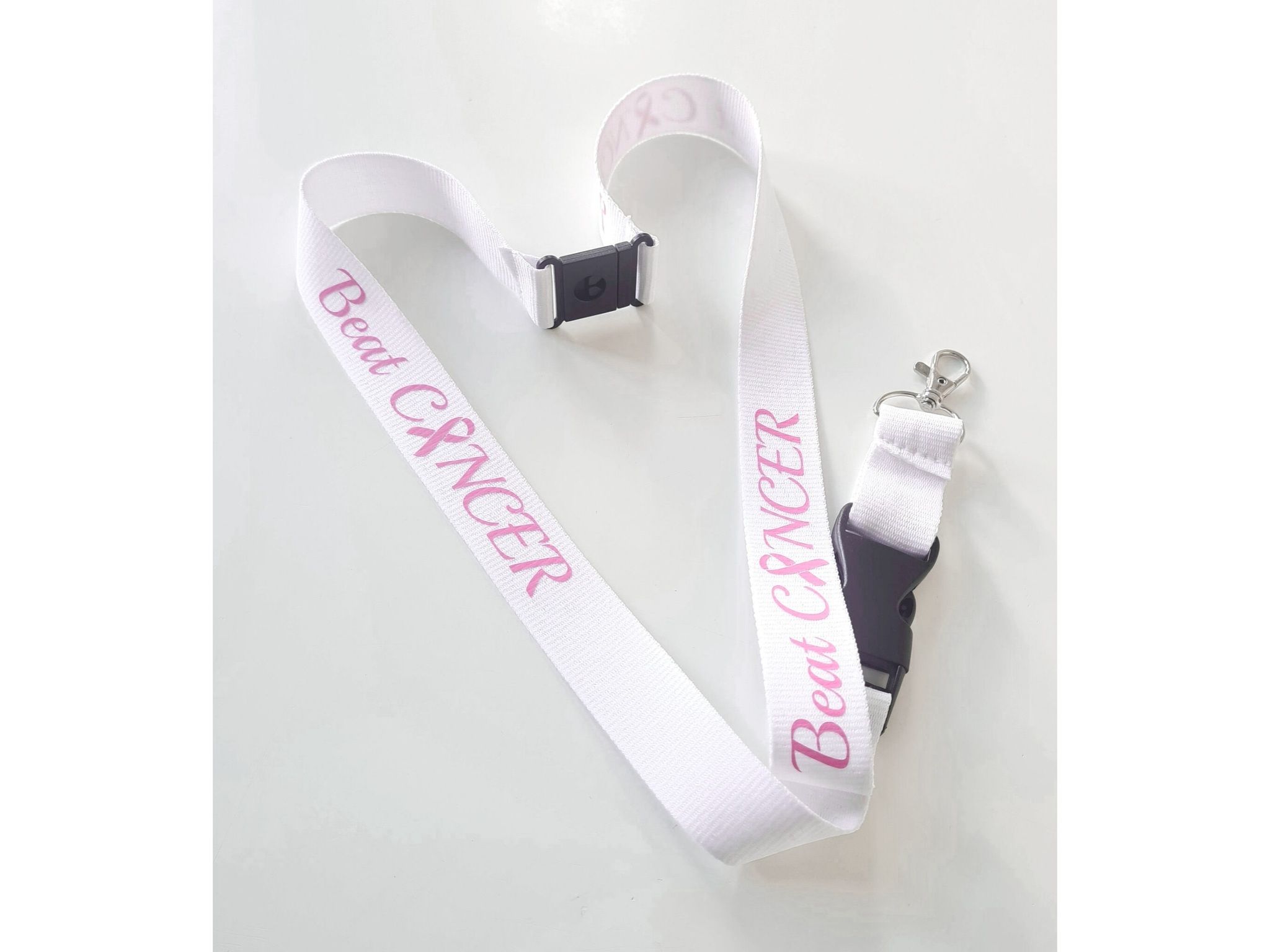 Nyckelband "Beat CANCER" rosa bandet - vitt