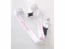 Nyckelband "Beat CANCER" rosa bandet - vitt