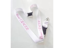Nyckelband "Beat CANCER" rosa bandet - vitt