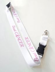 Nyckelband "Beat CANCER" rosa bandet - vitt