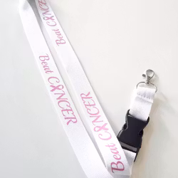 Nyckelband "Beat CANCER" rosa bandet - vitt