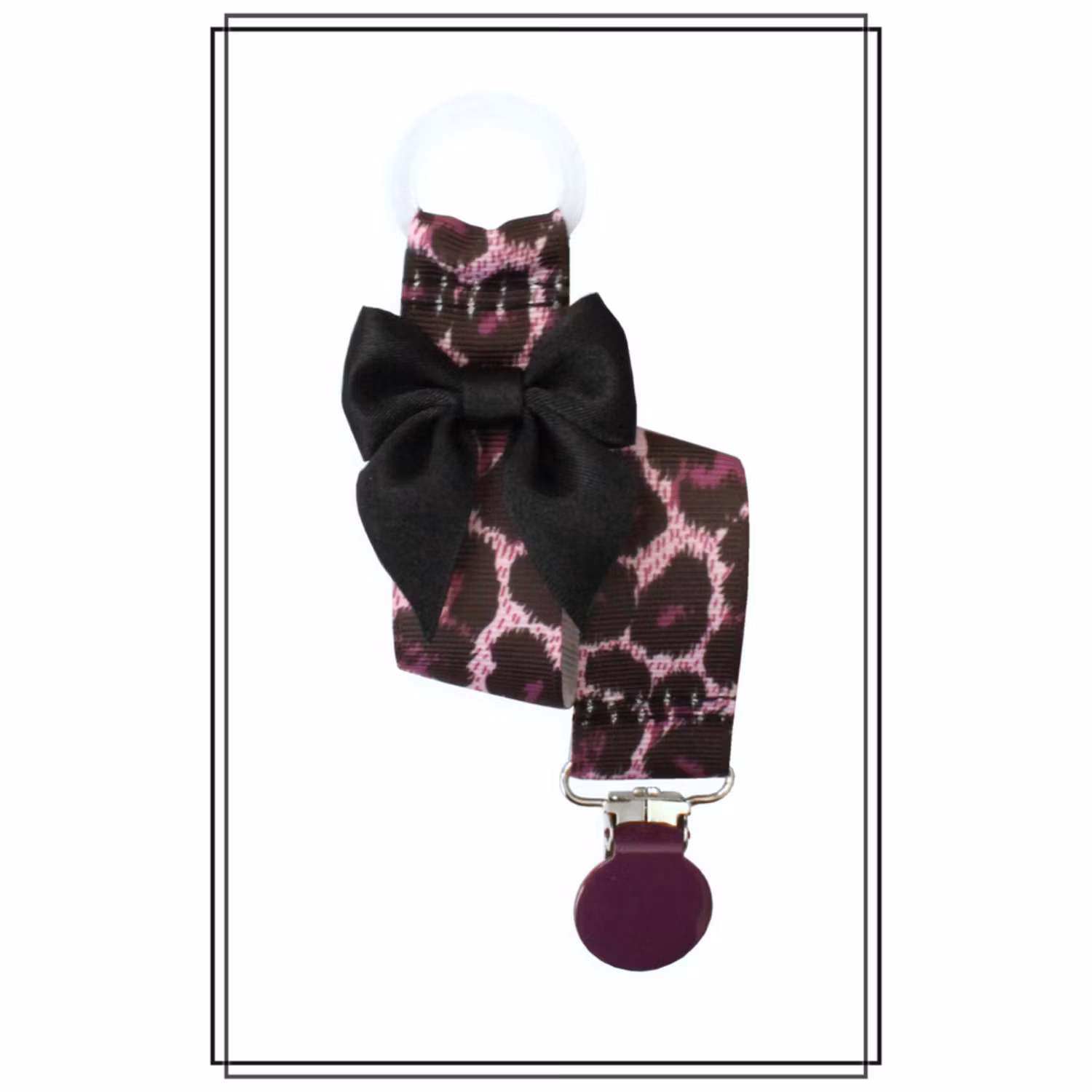 Lila leopard napphållare med svart rosett - lila clip