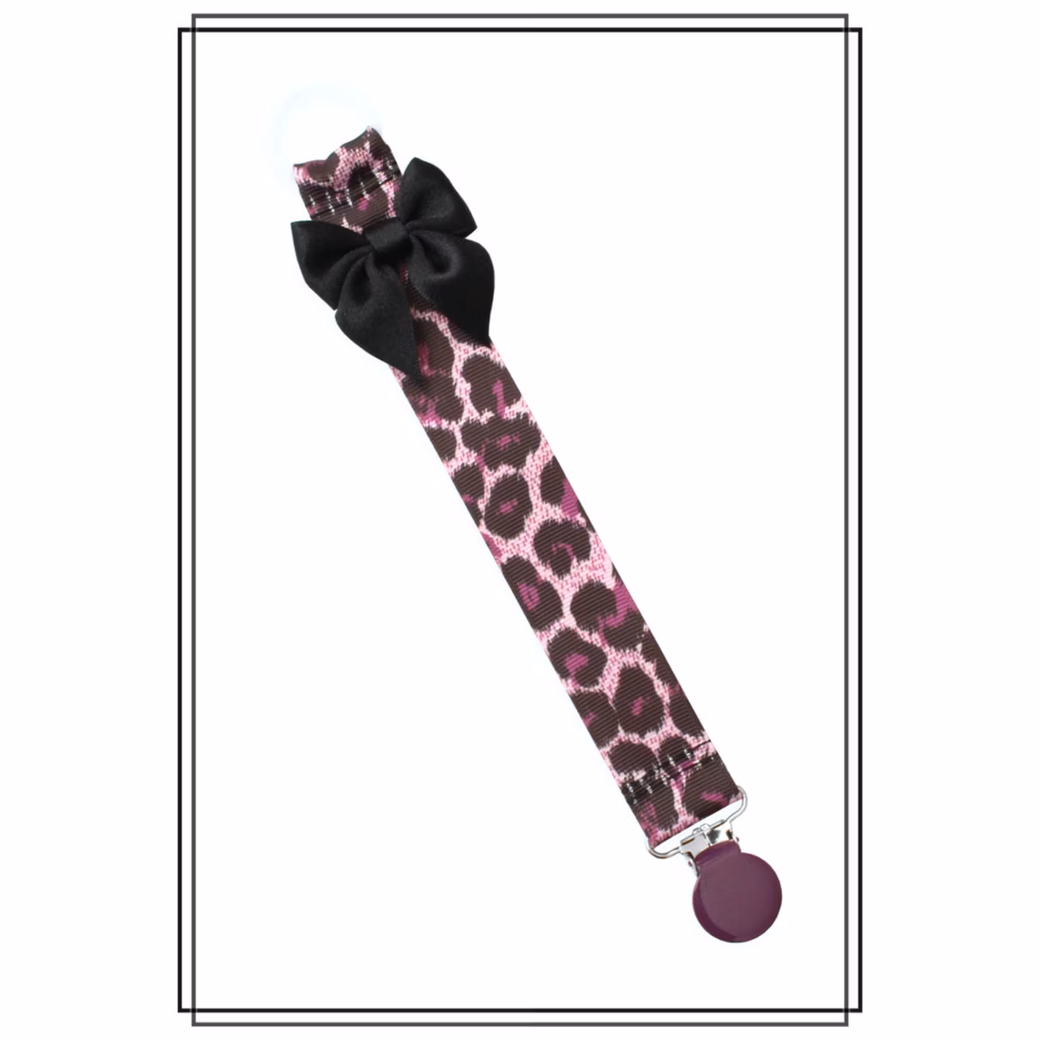 Lila leopard napphållare med svart rosett - lila clip