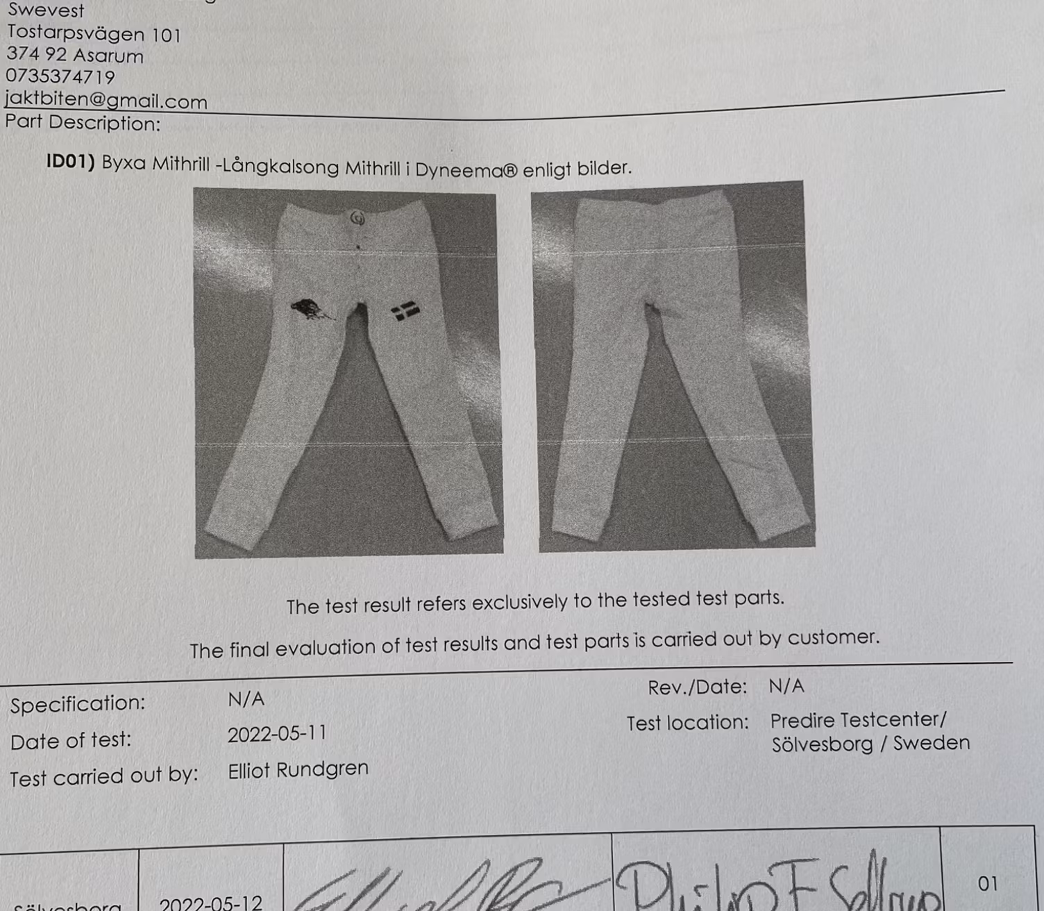 Protective inner pants  Mithrill 2400N