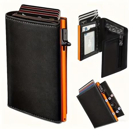 svart plånbok med korthållare.