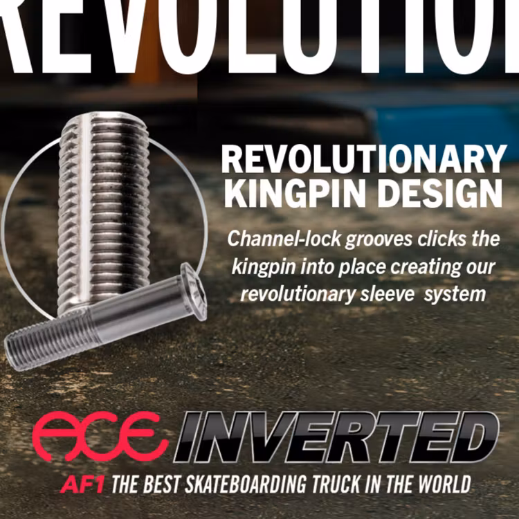 ACE Trucks Hollow Inverted Kingpin Skateboard Truck 33 click lock kingpin close up – Nordic Skateboard Supply
