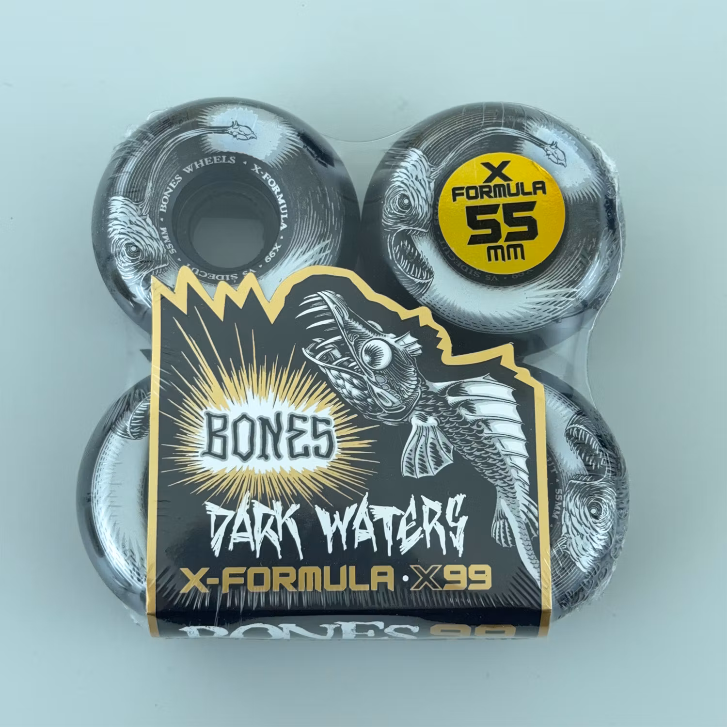 Bones X Formula Dark Waters V5 Skateboard Wheels White 99a 55mm black packaging – Nordic Skateboard Supply