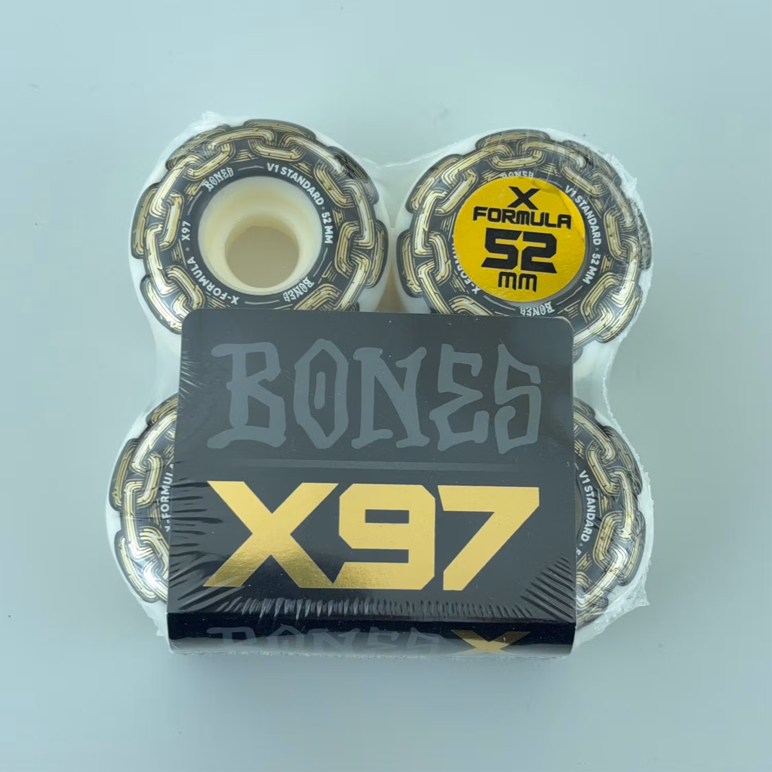 Bones X Formula Formula Gold Chain V1 Skateboard Wheels 99a 52mm packaging – Nordic Skateboard Supply