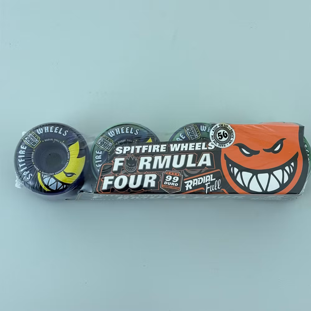 Spitfire Wheels Formula Four Radial Full Skateboard Wheels 99a 56mm Green Purple Swirl packaging – Nordic Skateboard Supply