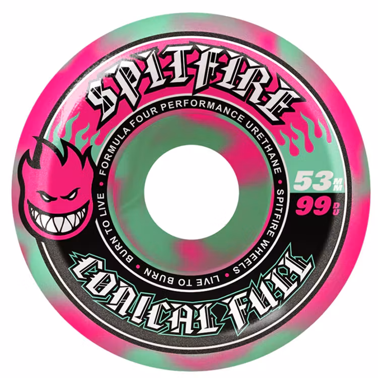 Spitfire Wheels Formula Four Conical Full Teal Pink Swirl Skateboard Wheels 99a 53mm – Nordic Skateboard Supply