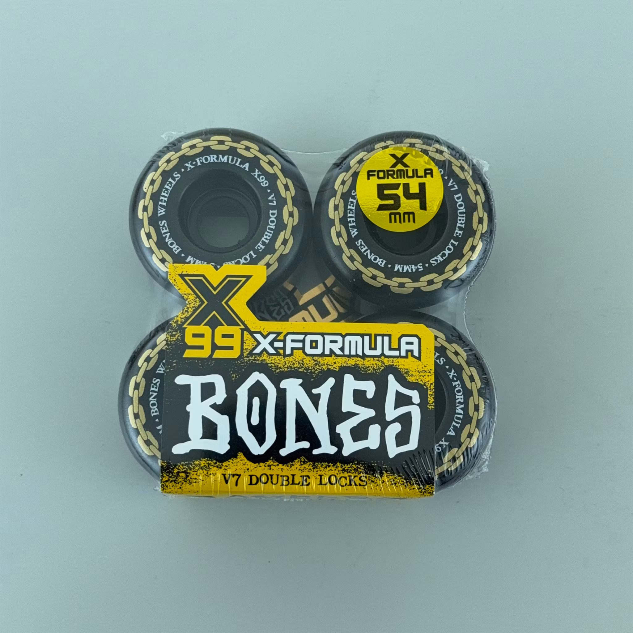 Bones Wheels X Formula Double Locks V7 Black Skateboard Wheels 99a 54mm packiging – Nordic Skateboard Supply