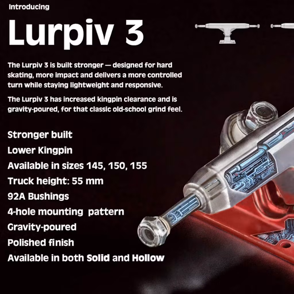 Lurpiv V3 Trucks Hollow Skateboard Truck 155 features – Nordic Skateboard Supply