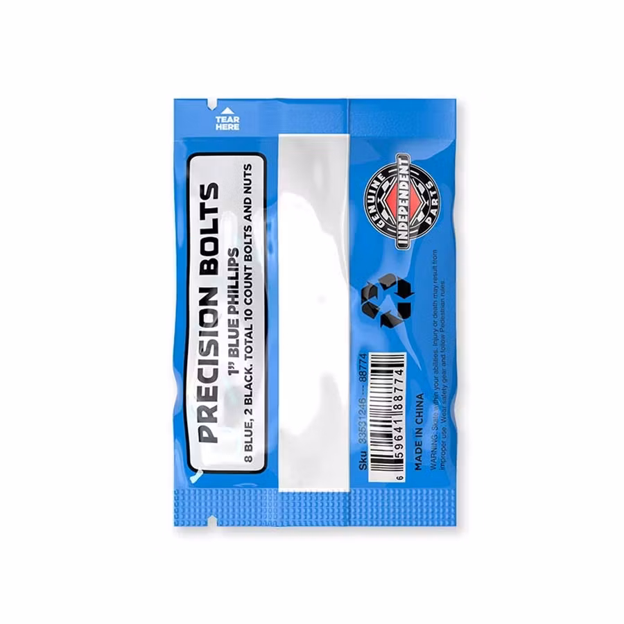 Independent Trucks Skateboard Mounting Bolts Hardware 1 inch Blue phillips packaging back – Nordic Skateboard Supply