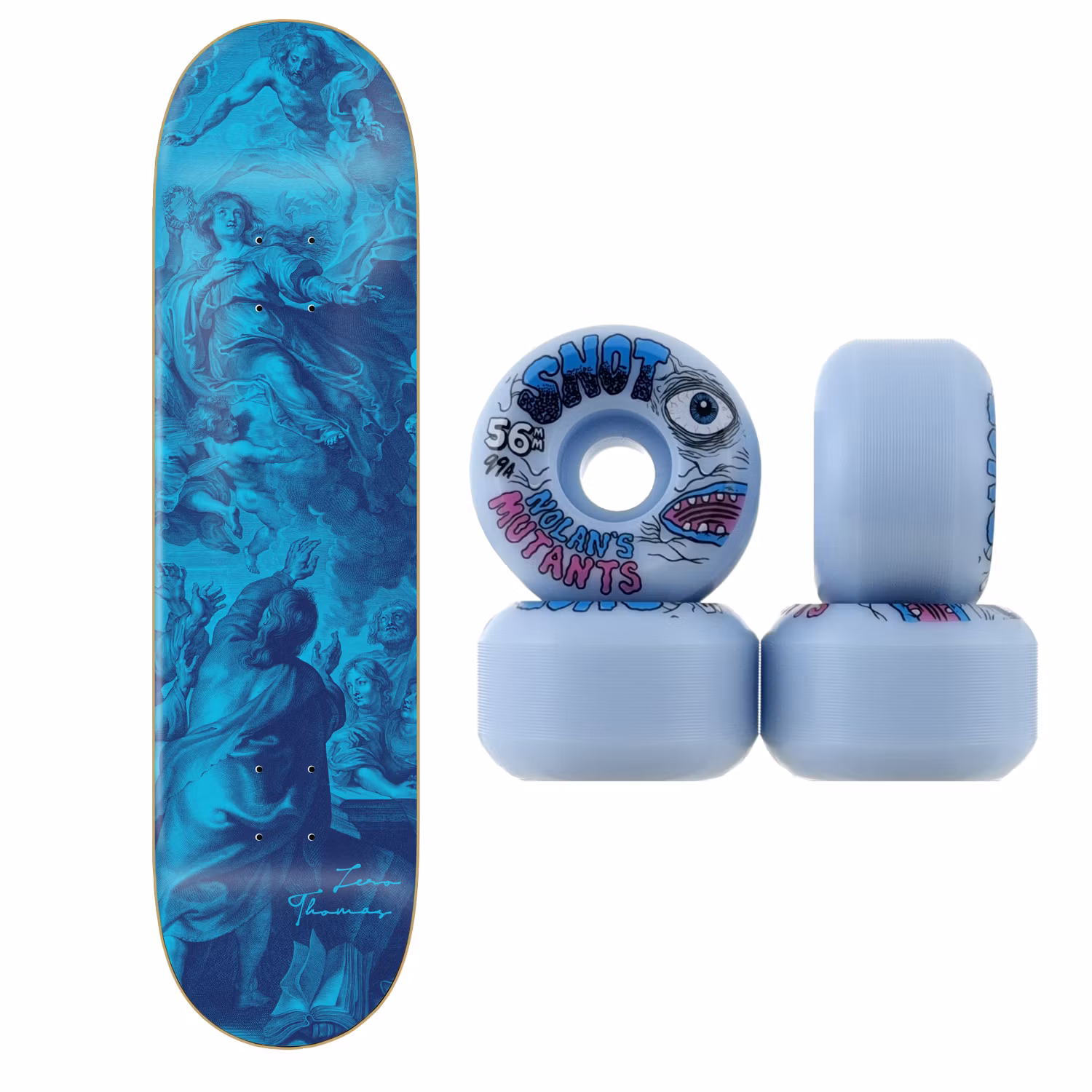 Combo Pack Zero Thomas Renaissance 8.25 inch X Snot Wheels Conical Ice Blue 99a 56mm - Nordic Skateboard Supply