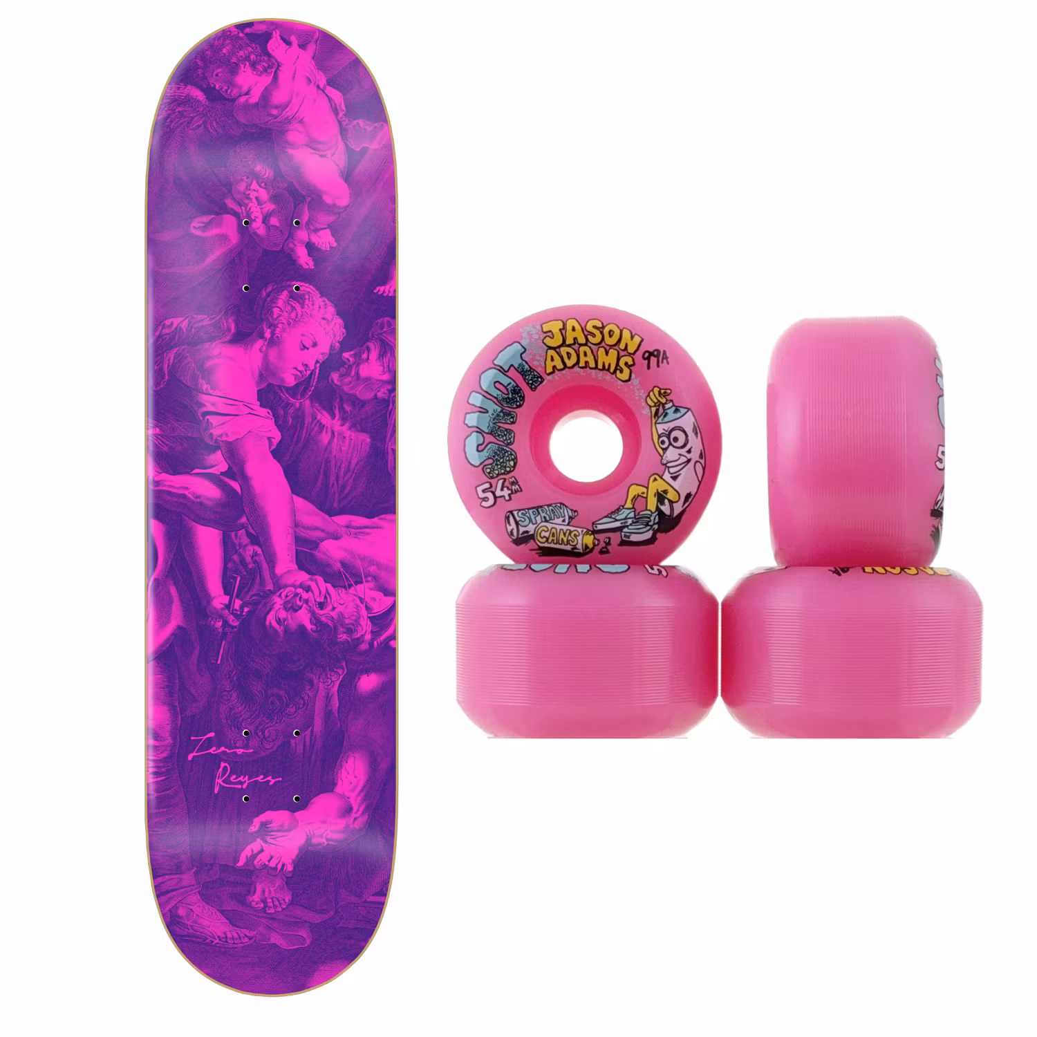 Combo Pack Zero Thomas Renaissance 8.25 inch X Snot Wheels Conical Neon Pink 99a 54mm - Nordic Skateboard Supply