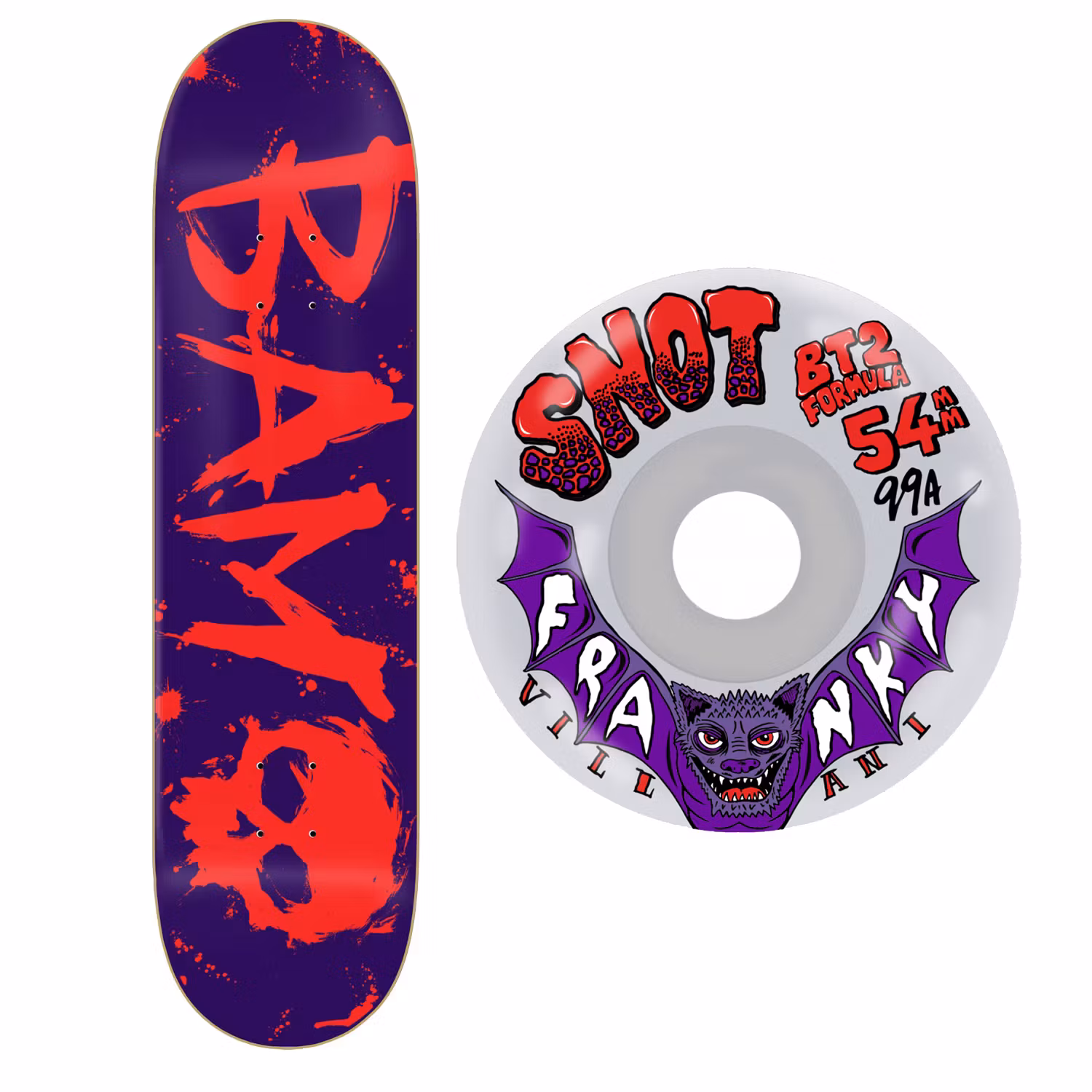 Combo Pack Zero Bam Purple Blood 8,25 inch X Snot Wheels Wide Boys Clear 54mm 99a - Nordic Skateboard Supply