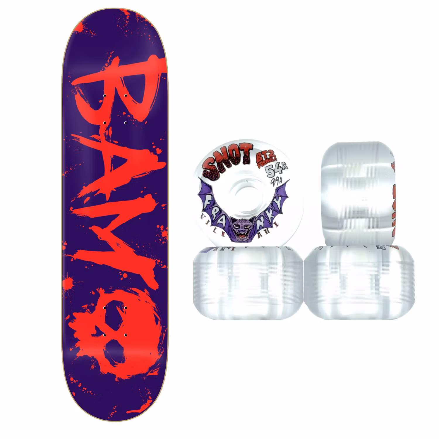 Combo Pack Zero Bam Purple Blood 8,25 inch deck X Snot Wheels Wide Boys Clear 54mm 99a - Nordic Skateboard Supply