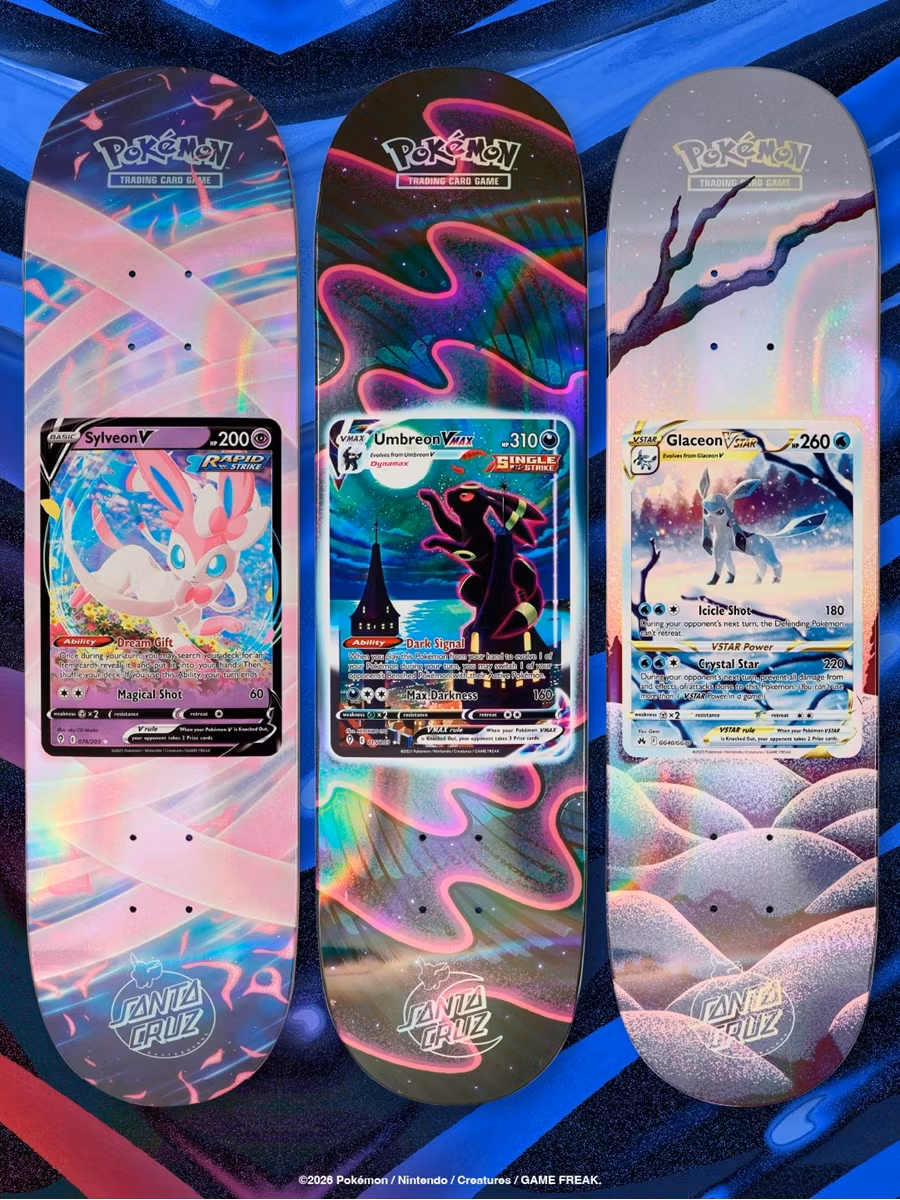 Santa Cruz Pokémon TCG Skateboard Deck – 2026 Mystery Blind Bag Mega Sylveon V Umbreon VMAX Glaceon VSTAR - Nordic Skateboard Supply