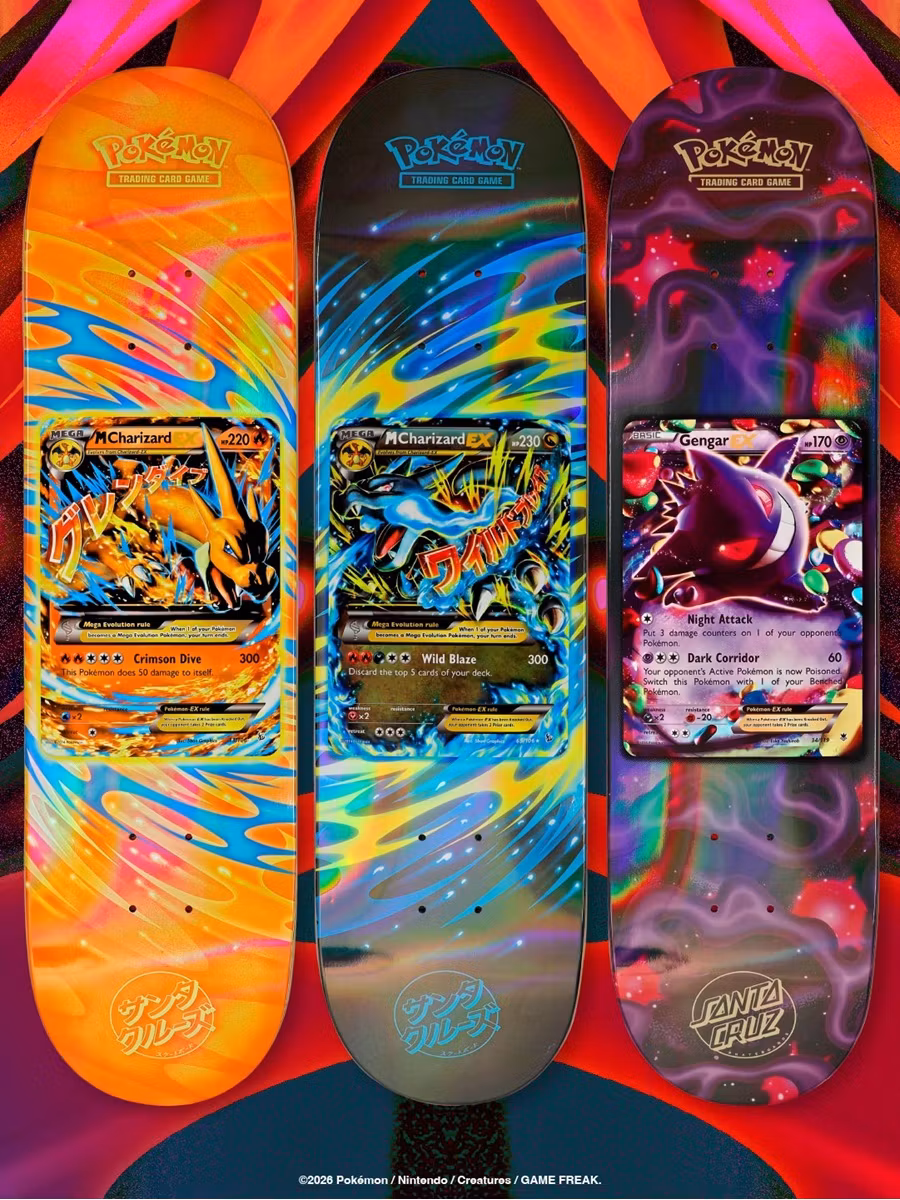 Santa Cruz Pokémon TCG Skateboard Deck – 2026 Mystery Blind Bag Mega Charizard EX Mega Charizard EX Gengar EX- Nordic Skateboard Supply