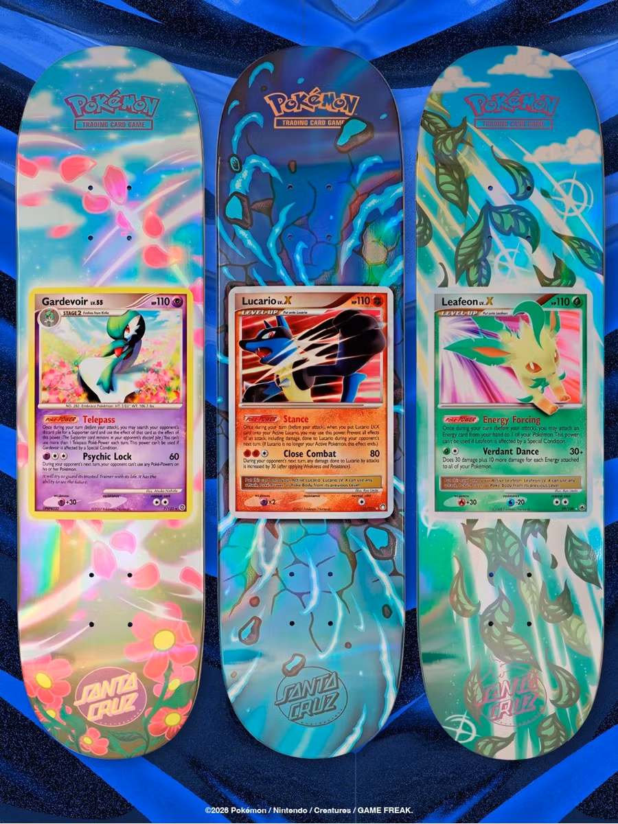 Santa Cruz Pokémon TCG Skateboard Deck – 2026 Mystery Blind Bag Gardevoir Lucario Leafeon - Nordic Skateboard Supply