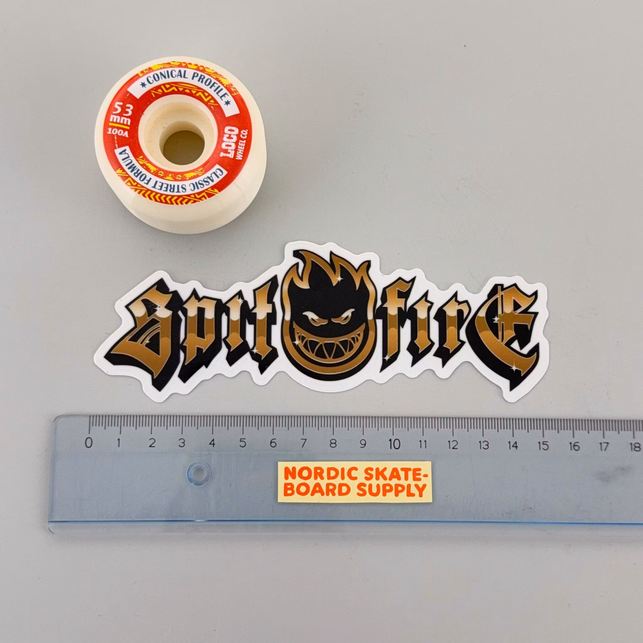Spitfire Gold Chrome Black Sticker medium size – Nordic Skateboard Supply