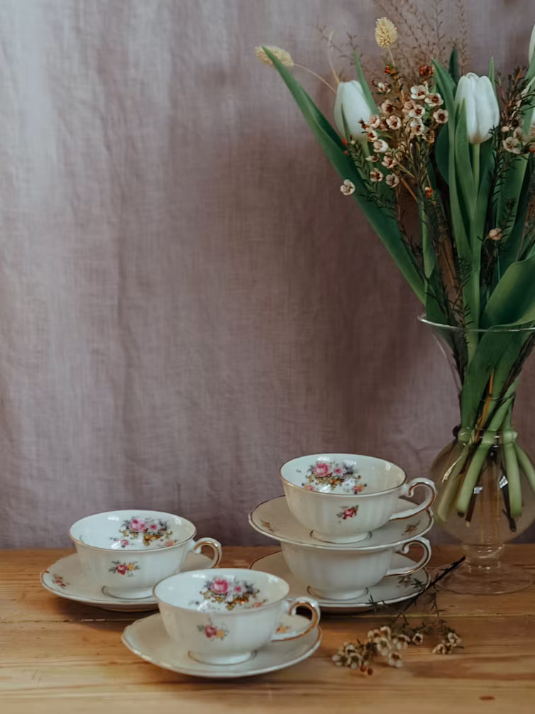 Kaffekopp med fat "INGRID" - VINTAGE