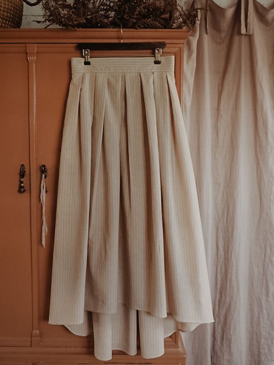 JUPE PLISSÉE - KJOL BEIGE/ORANGE SMALL STRIPES
