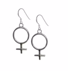 Silverörhängen med symbol kvinna
