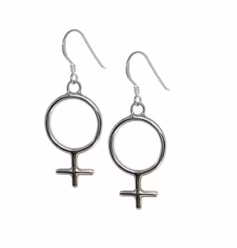 Silverörhängen med symbol kvinna