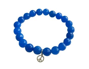 Blå Jade armband med Peace berlock herr