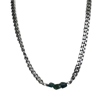 Pansarlänk halsband med gröna Apatiter
