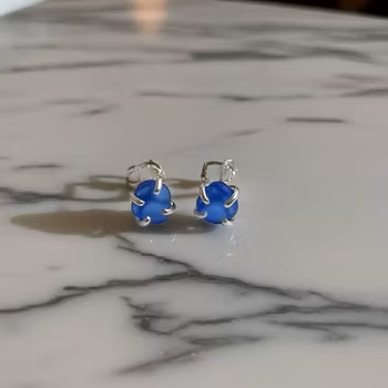 Blå Sjöglas örhängen silver