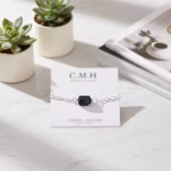 Svart rå Turmalin armband silver