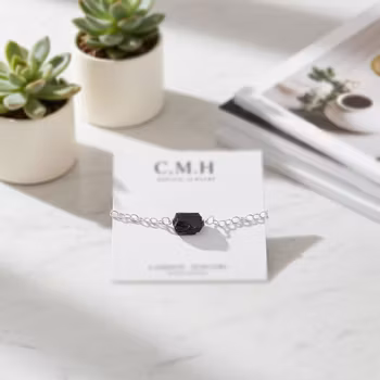 Svart rå Turmalin armband silver