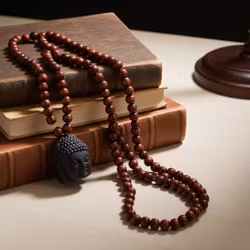 Brunt trähalsband med Buddha huvud