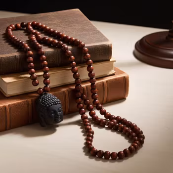 Brunt trähalsband med Buddha huvud