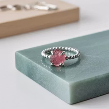 Rosa rå Turmalin ring silver