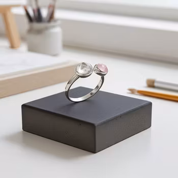 Regnbågsmånsten och rosa Kalcedon ring