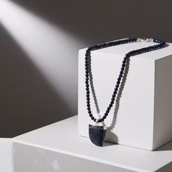 Pärlhalsband blå guldsten