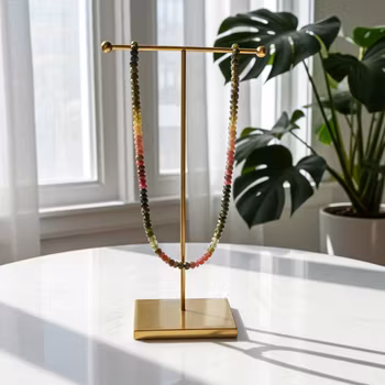 Kort Vattenmelon turmalin halsband silver