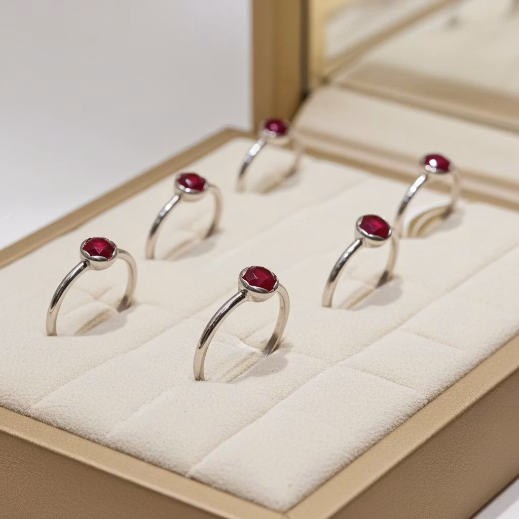 Ring med röd rund rubin sten äkta silver - C.M.H Design Jewellery