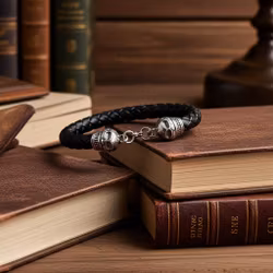 Svart tjockt läderarmband herr