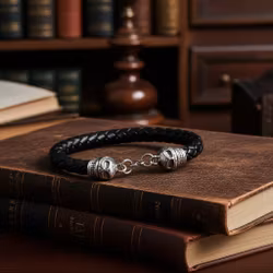 Svart tjockt läderarmband herr