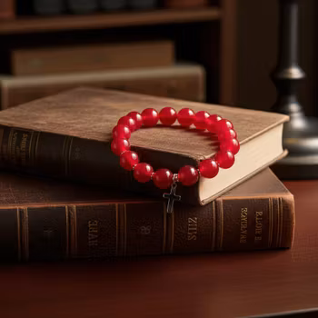 Rött Jade armband med kors herr