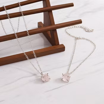 Rå Rosenkvarts halsband silver