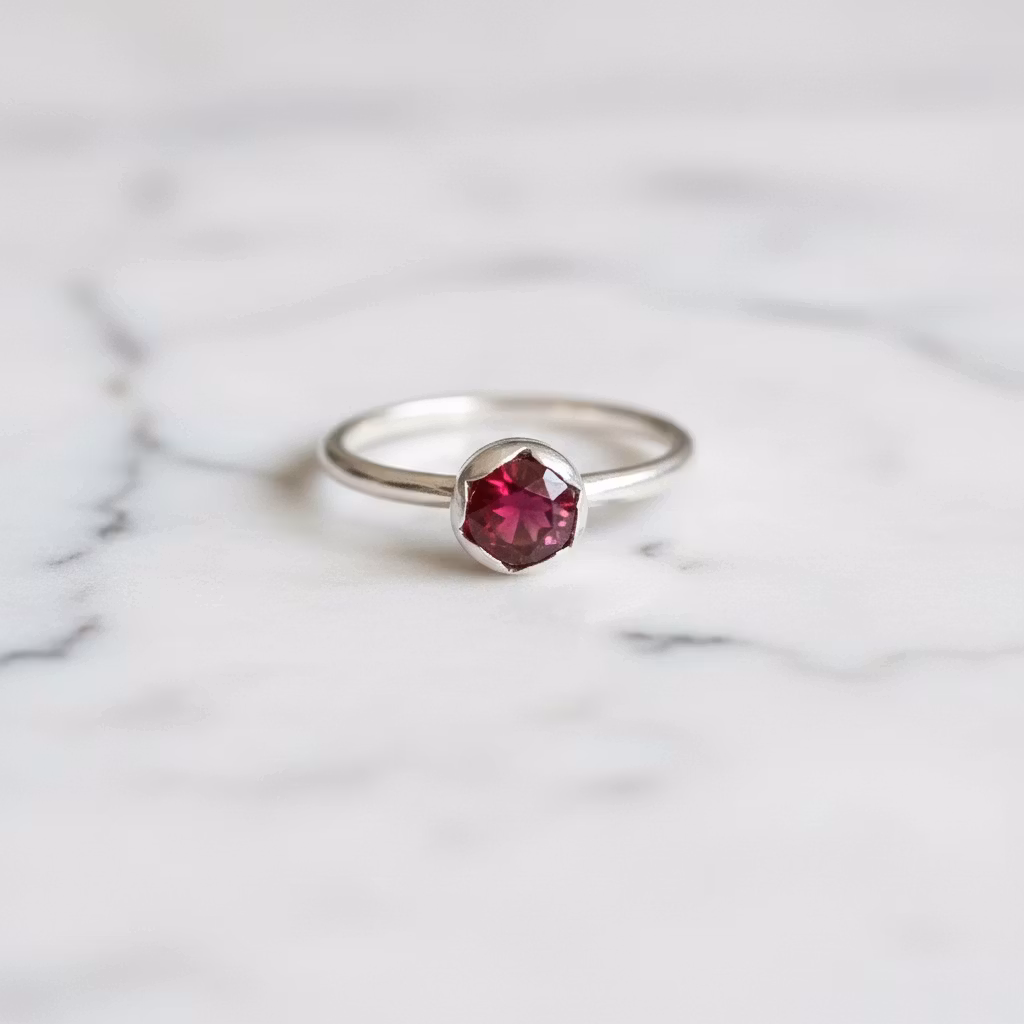 Ring med röd rubinsten i äkta silver - C.M.H Design Jewellery
