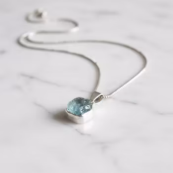 Rå Akvamarin halsband silver