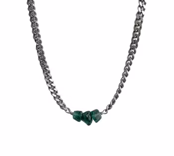 Pansarlänk halsband med gröna Apatiter